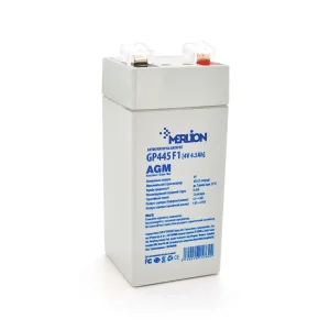 Аккумуляторная батарея MERLION AGM GP445F1 4 V 4.5 Ah ( 47 x 47 x 100 (105 ) )0.49kg, Grey, Q30 / 1800